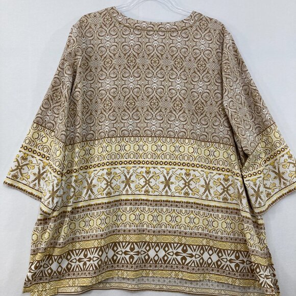 Susan Graver sz 3X Boho Abstract Print Split Neck 3/4 Sleeve Stretch Knit Tunic - Picture 9 of 11